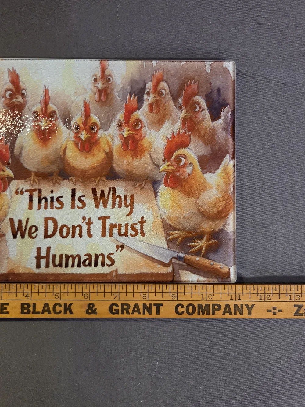 Funny Chicken Glass Cutting Board 8x11 Farmhouse Kitchen Decor